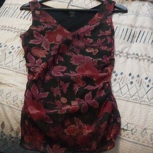 Floral Sleeveless Top - Black and Red